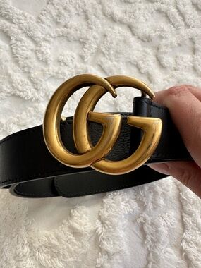 Gucci Black Leather Belt with Brass Double G Buckle